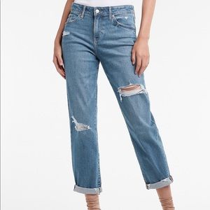 EXPRESS Mid Rise Rolled Hem Ripped Boyfriend Jean